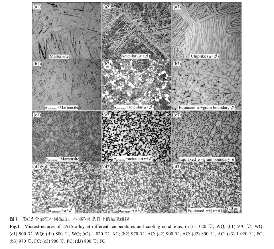 TA15合金在不同溫度、不同冷卻條件下的顯微組織
